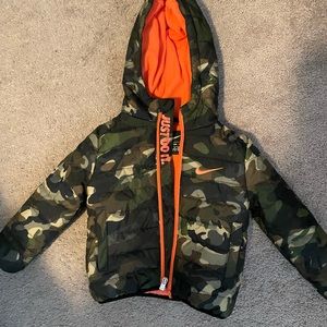 Nike winter coat. Size 2T. Orange and camo